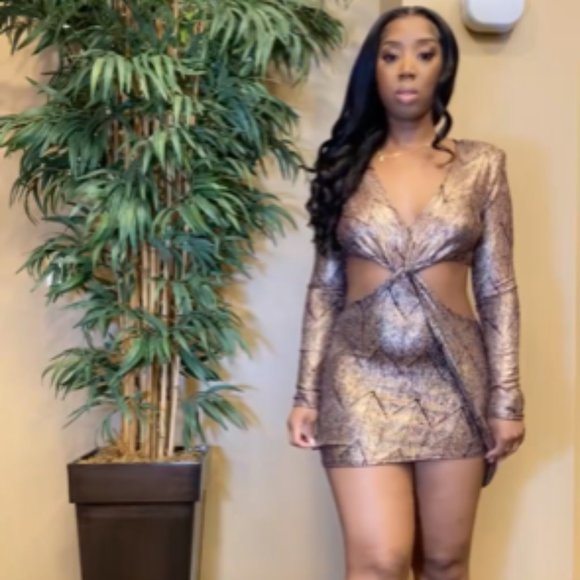 PoshbyV Bronze Glam Mini Dress - Size Medium - Picture 1 of 6